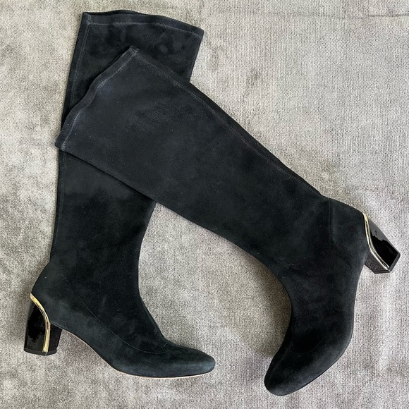 DIANE Von FURSTENBERG Tall Black Leather Boots Size 8 - Picture 2 of 16